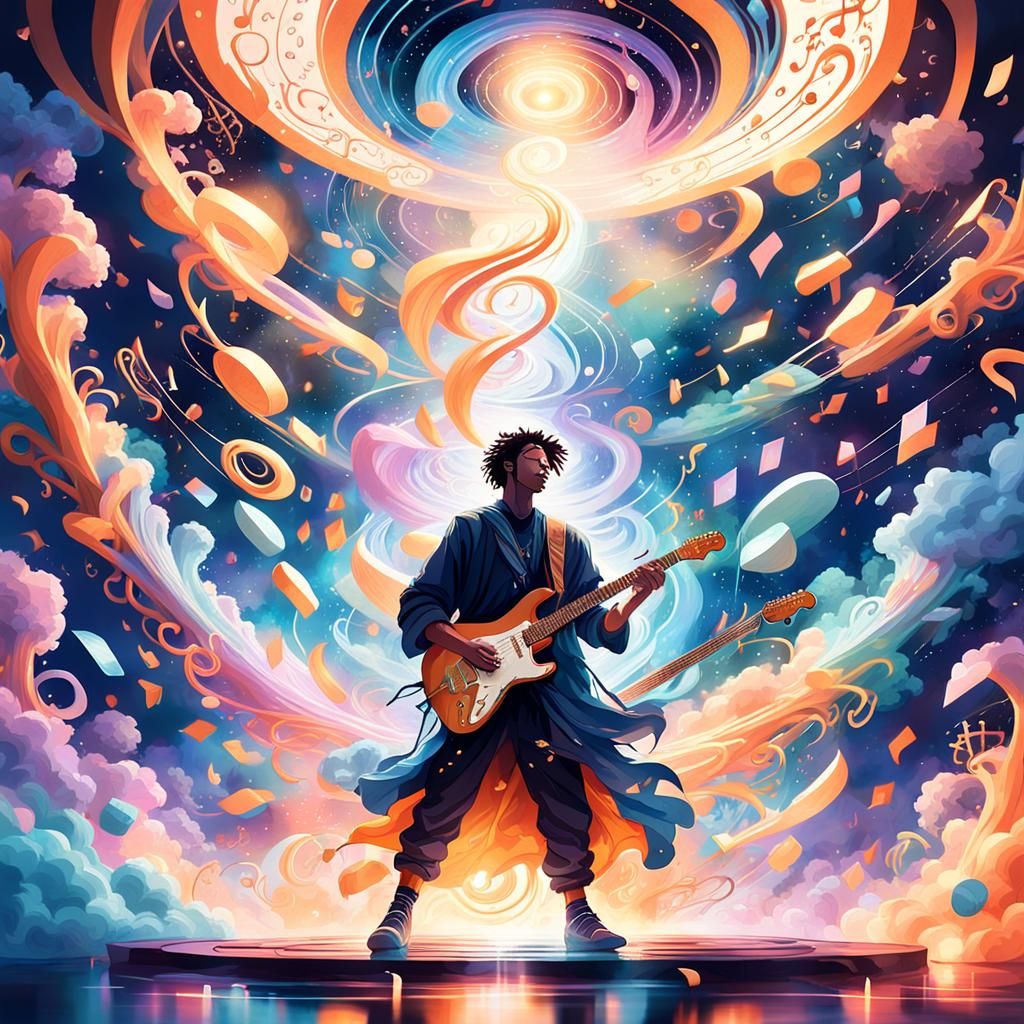 Mystical Guitarist on Stage in Fantasy Art