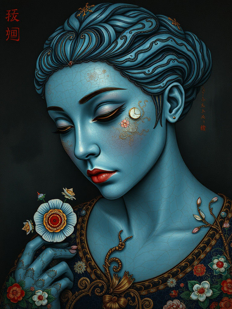 Cloisonné Portrait of Intense Emotion