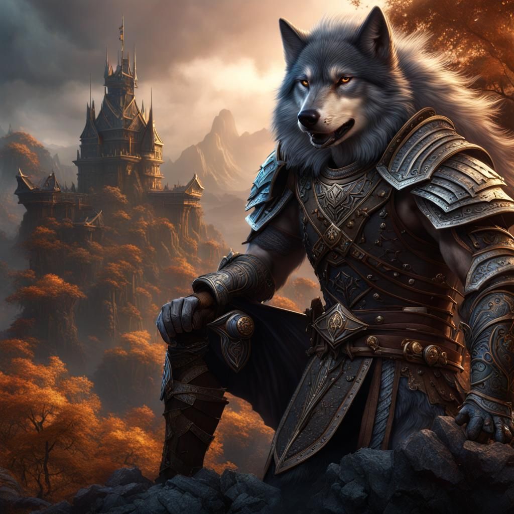 Fantasy Wolf Warrior in Detailed Matte Painting