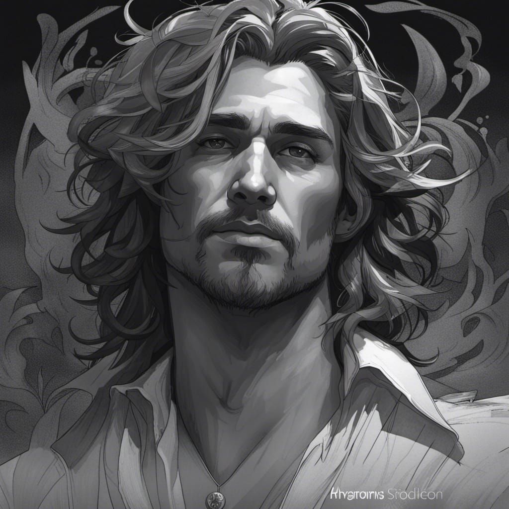 Romantic Poet Portrait in Black and White