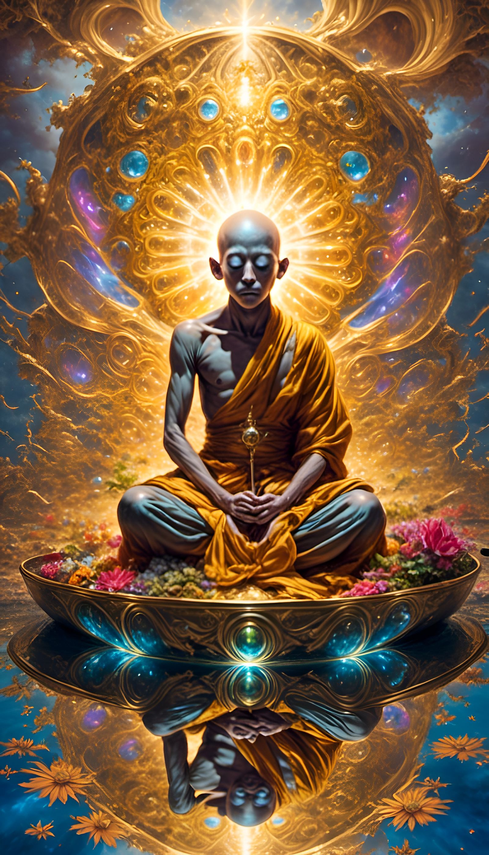 Meditating Monk with Mystical Power