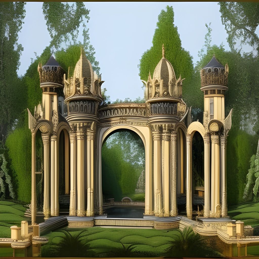 Luxurious Manor Gate with Gold Pillars