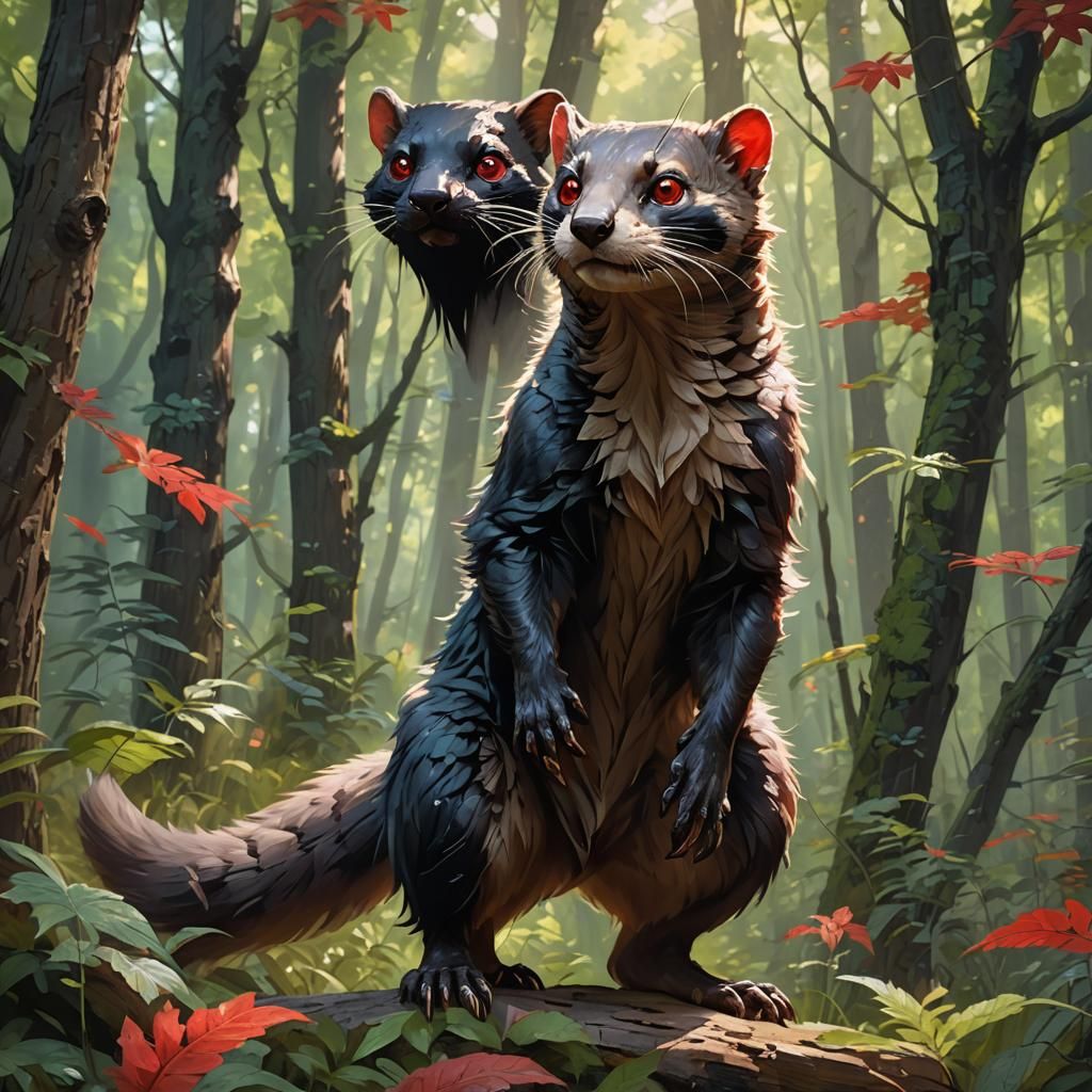 Weasel Portrait in Forest, Hyperdetailed Concept Art