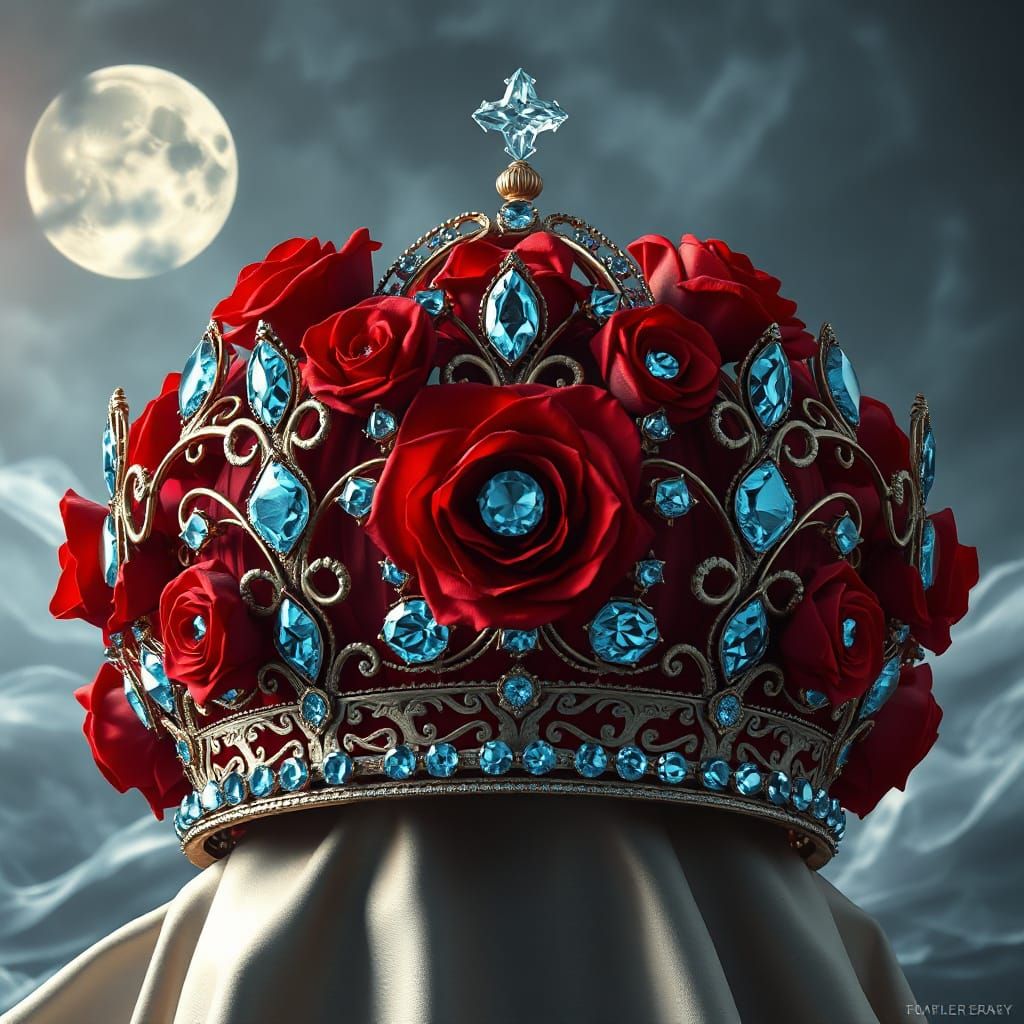 Majestic Rose and Blue Diamond Crown in Futuristic Digital A...