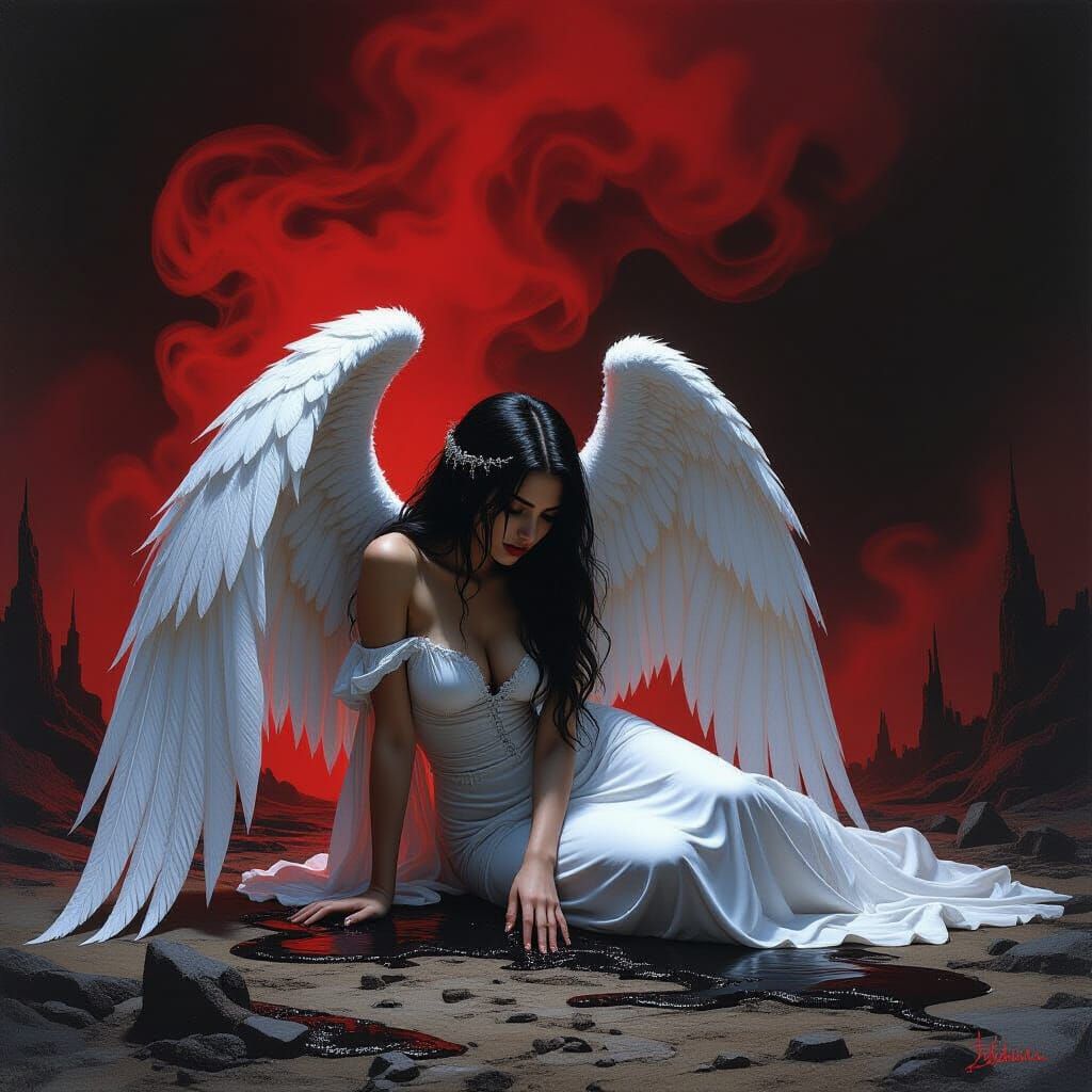 Sorrowful Fallen Angel in Dark Fantasy Art