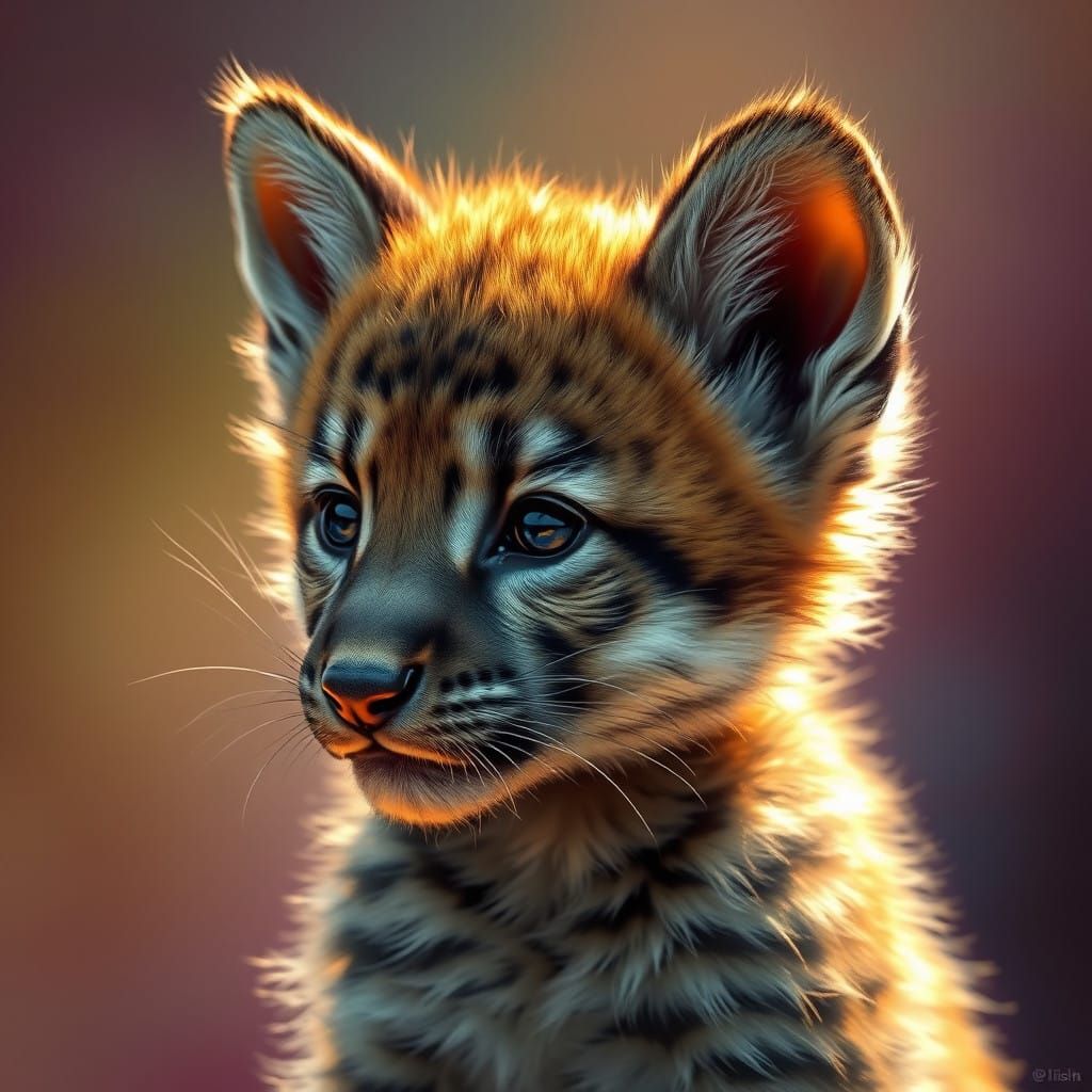 Serene Cub Profile in Vibrant, Dreamlike Realism