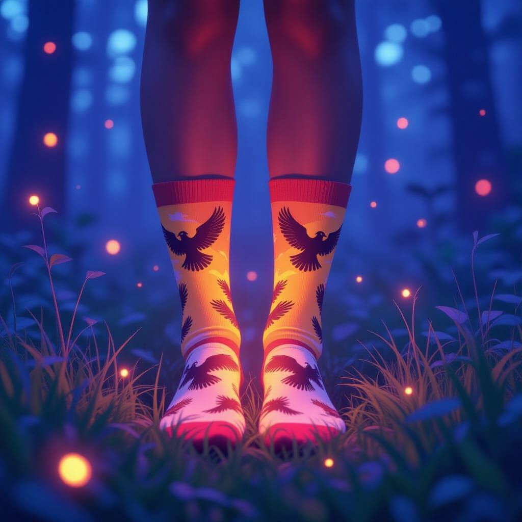 Whimsical Forest Socks with Hawk Pattern