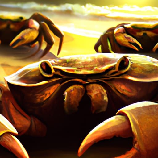 Crabs on a Sunny Beach: Hyperdetailed Portrait