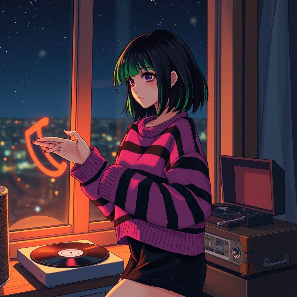 Emo Girl Dancing to Music in Anime Style