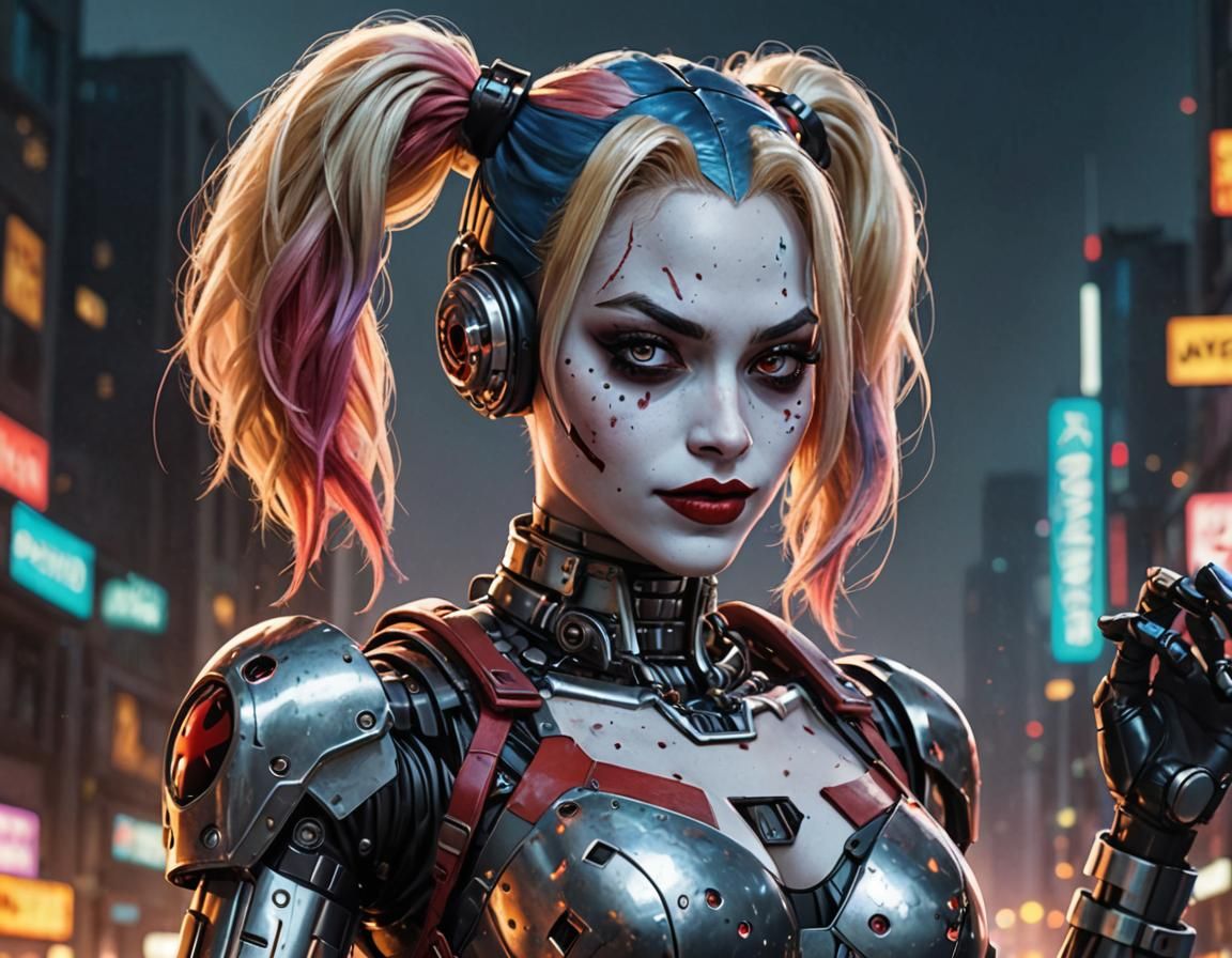 Harley Quinn as Cyberpunk Terminator Robot