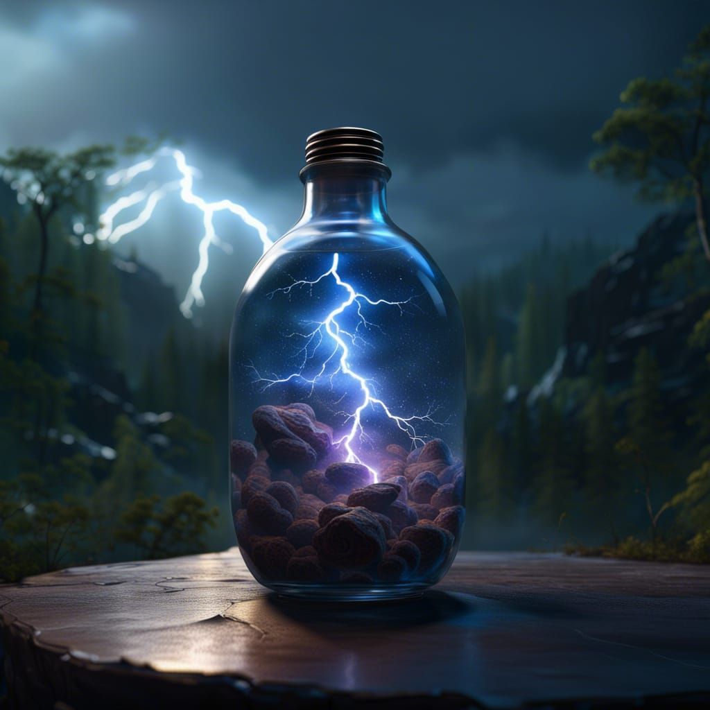 Lightning Storm Trapped in Glass Bottle