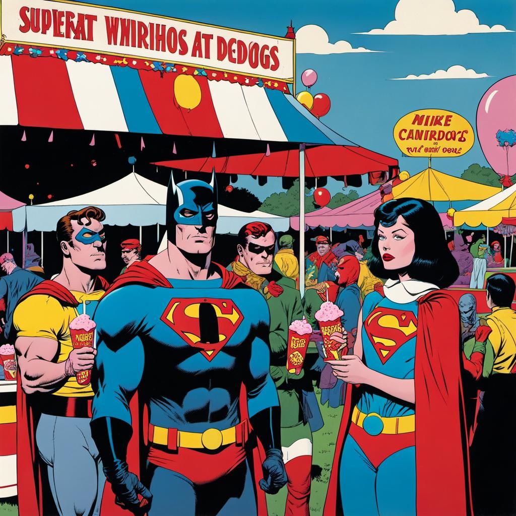 Superheroes Enjoying Fair Treats in Comic Book Style