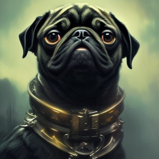 Hyperdetailed Black Pug in Dark Fantasy Style