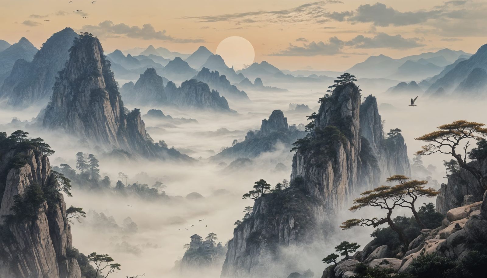 Misty Mountains and Contemplative Figure in Ancient Chinese ...