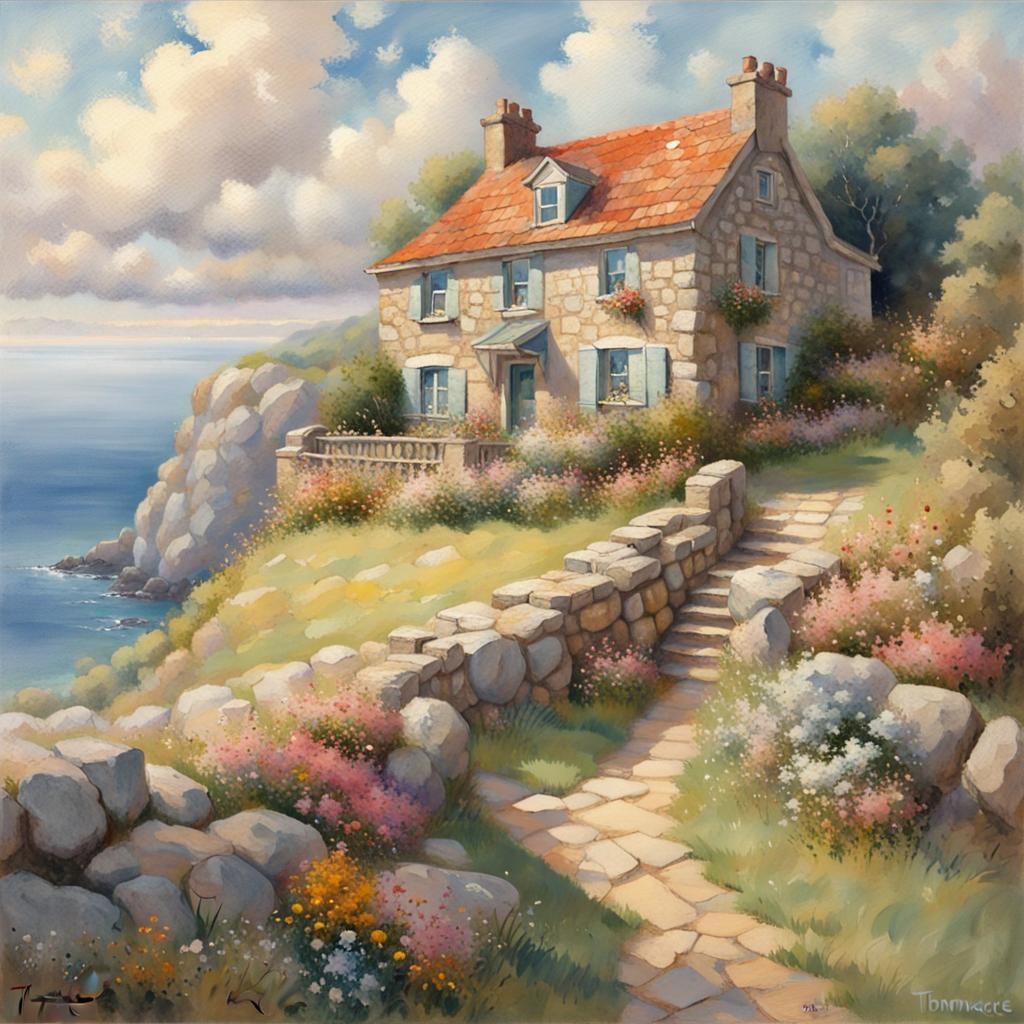 Seaside Stone House on Cliff in Luminist Style