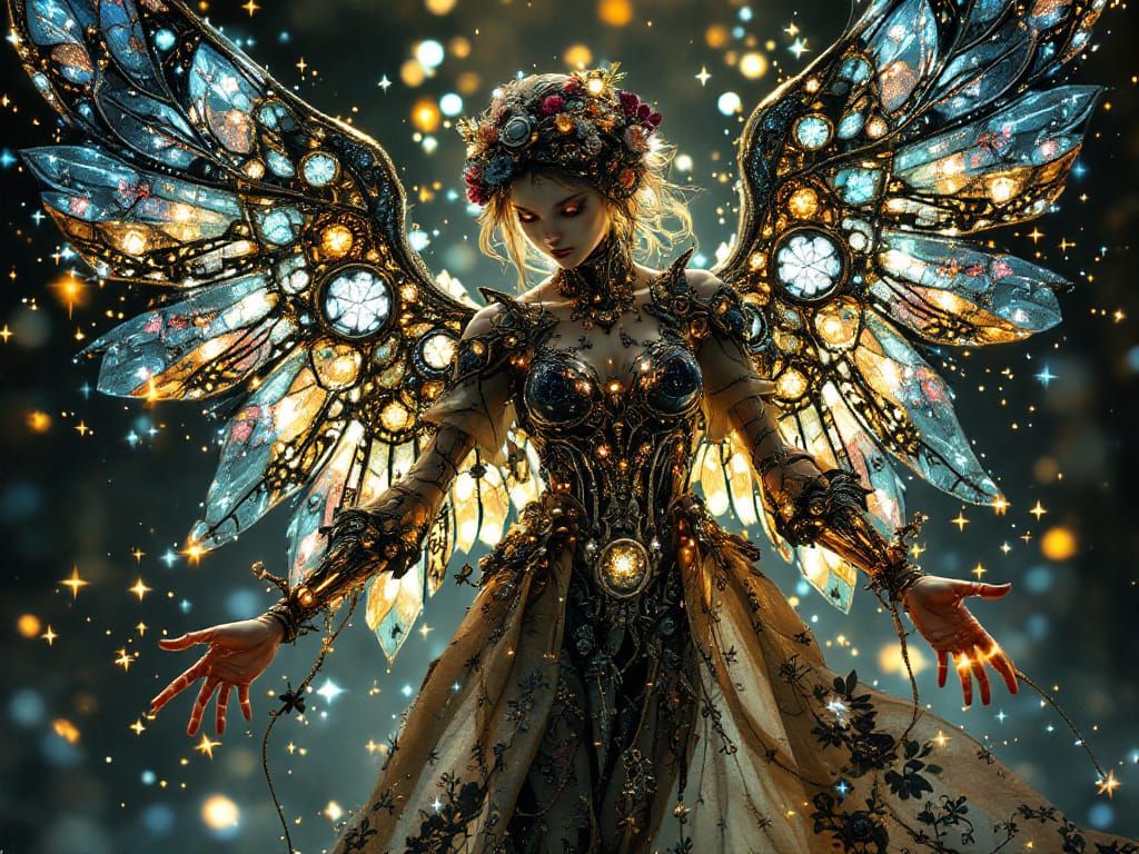 Fragile Angel Stained Glass Floral Gossamer Filigree Wings H...