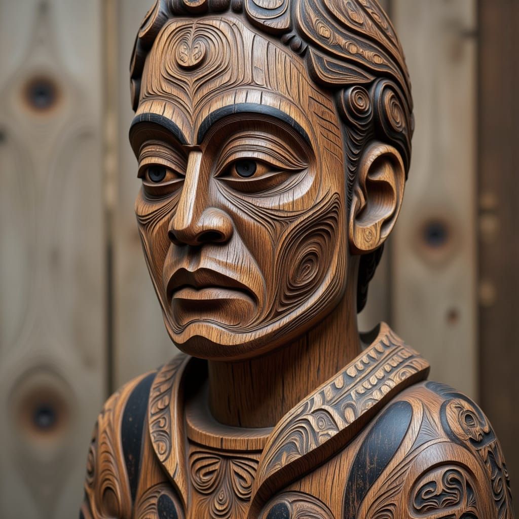Weathered Maori Statue in Historical Portraiture Style