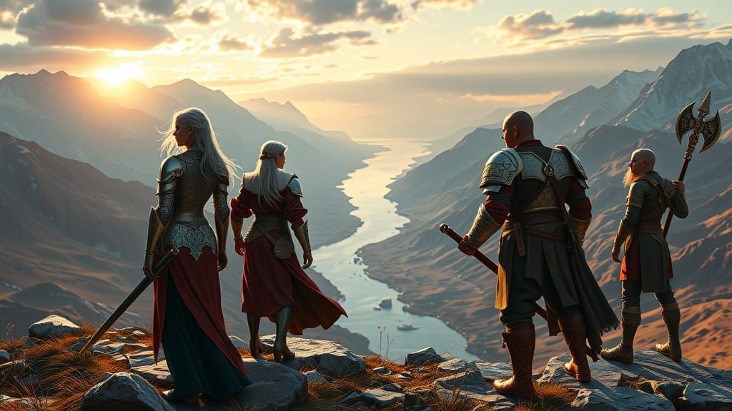 Epic Fantasy Companions on a Windswept Hill