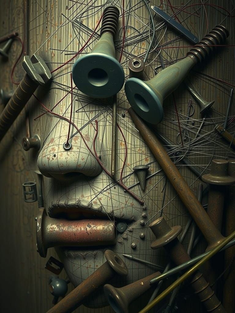 Surreal Industrial Goddess in Rusty Nail Portrait