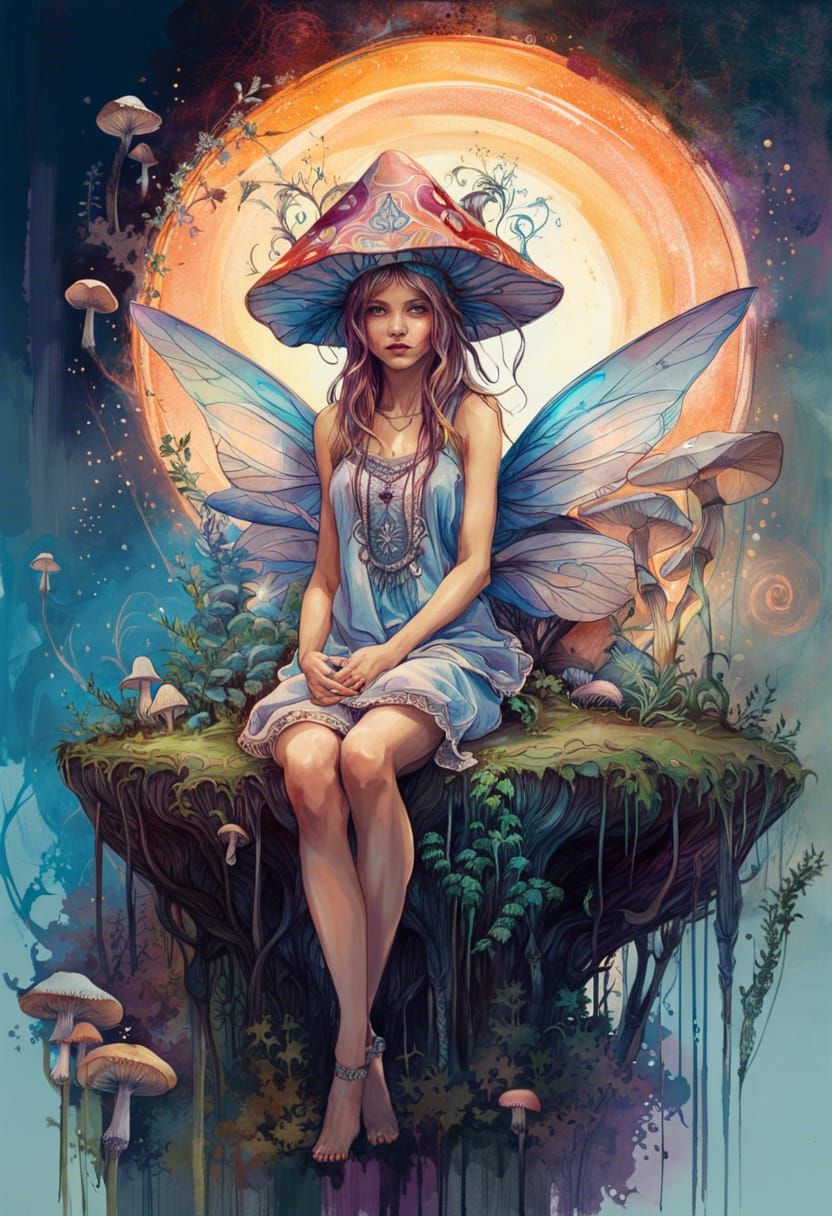 Psychedelic Mushroom Fairy in Digital Painting Style