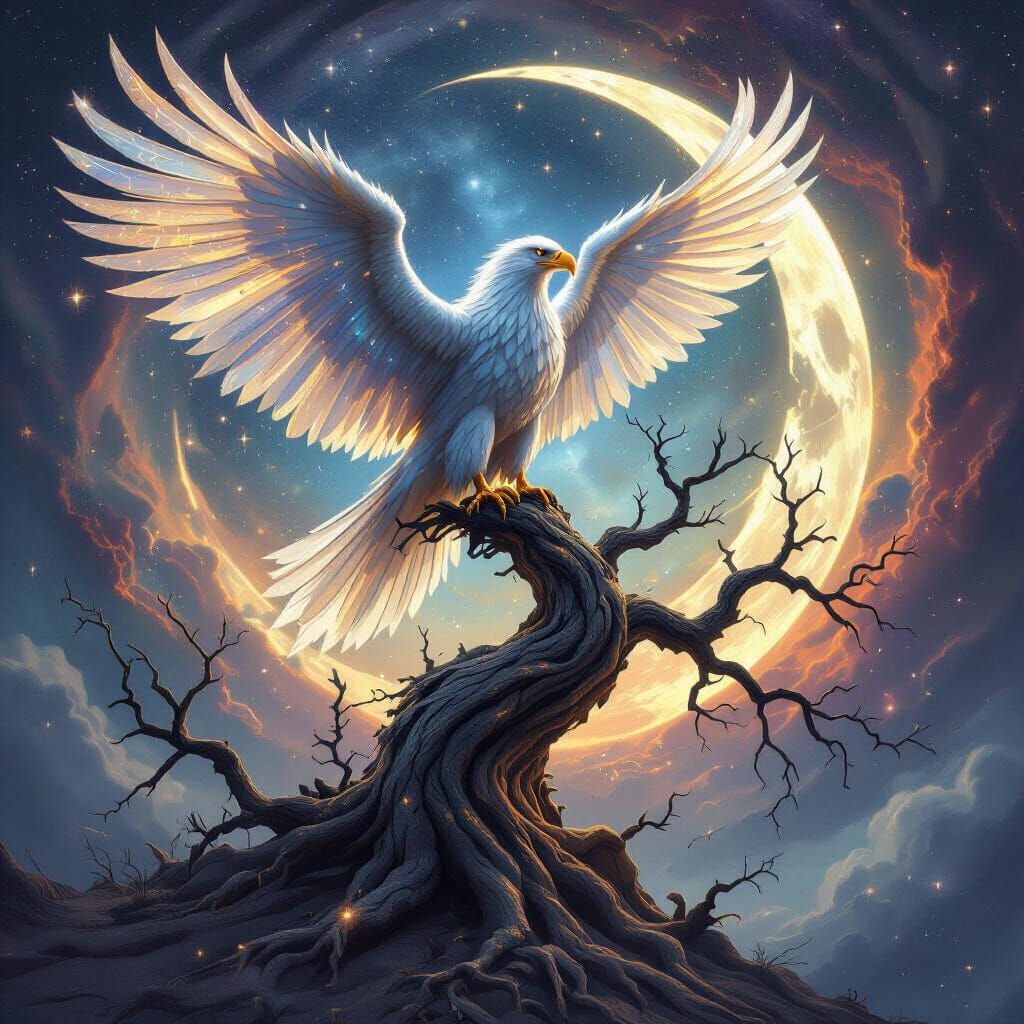 Cosmic Eagle on Shattered Moon Fragment