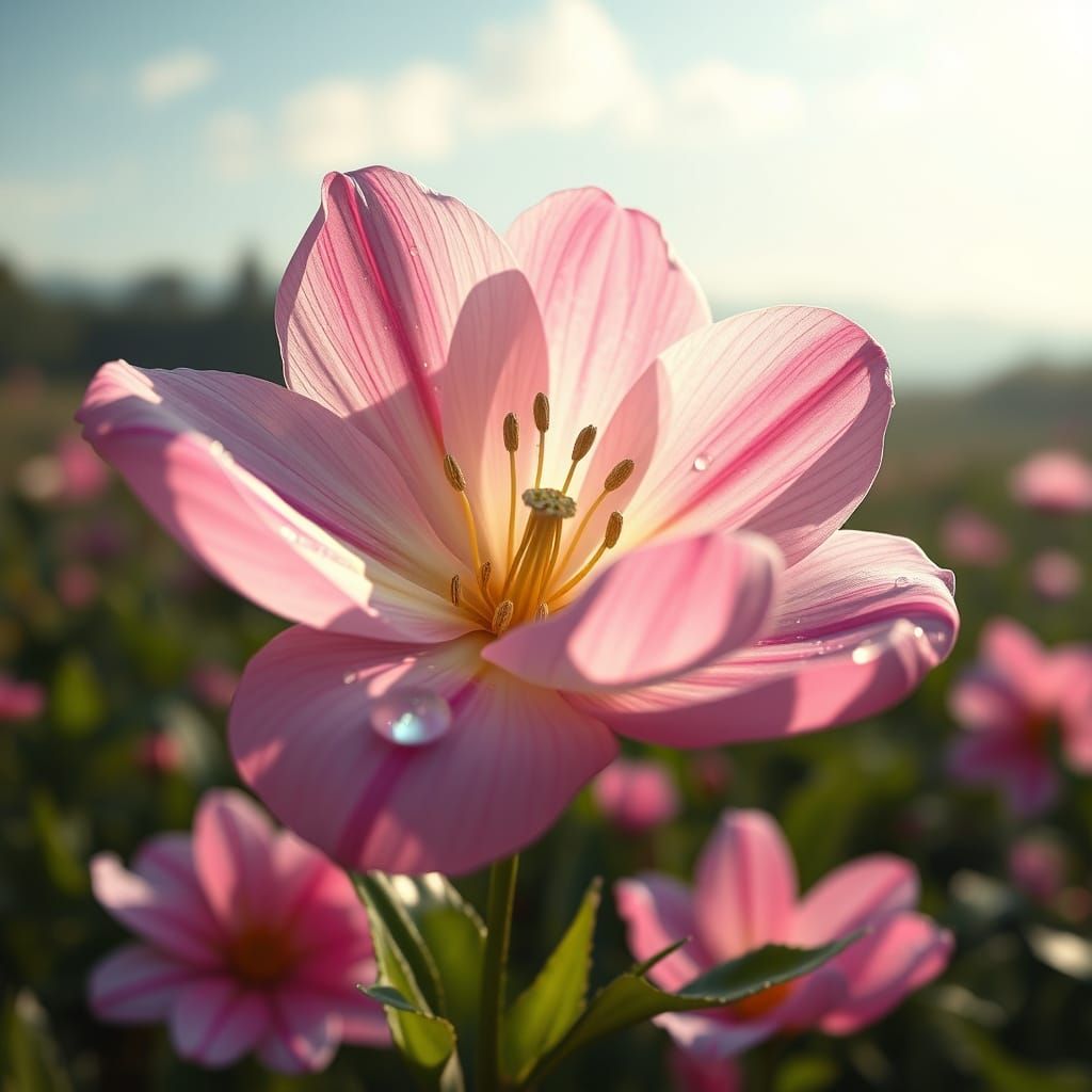 Blooming Flower in Morning Light: Hyperdetailed Concept Art