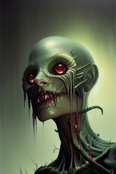 Grotesque Nightmare Portrait in Gouache Painting Style