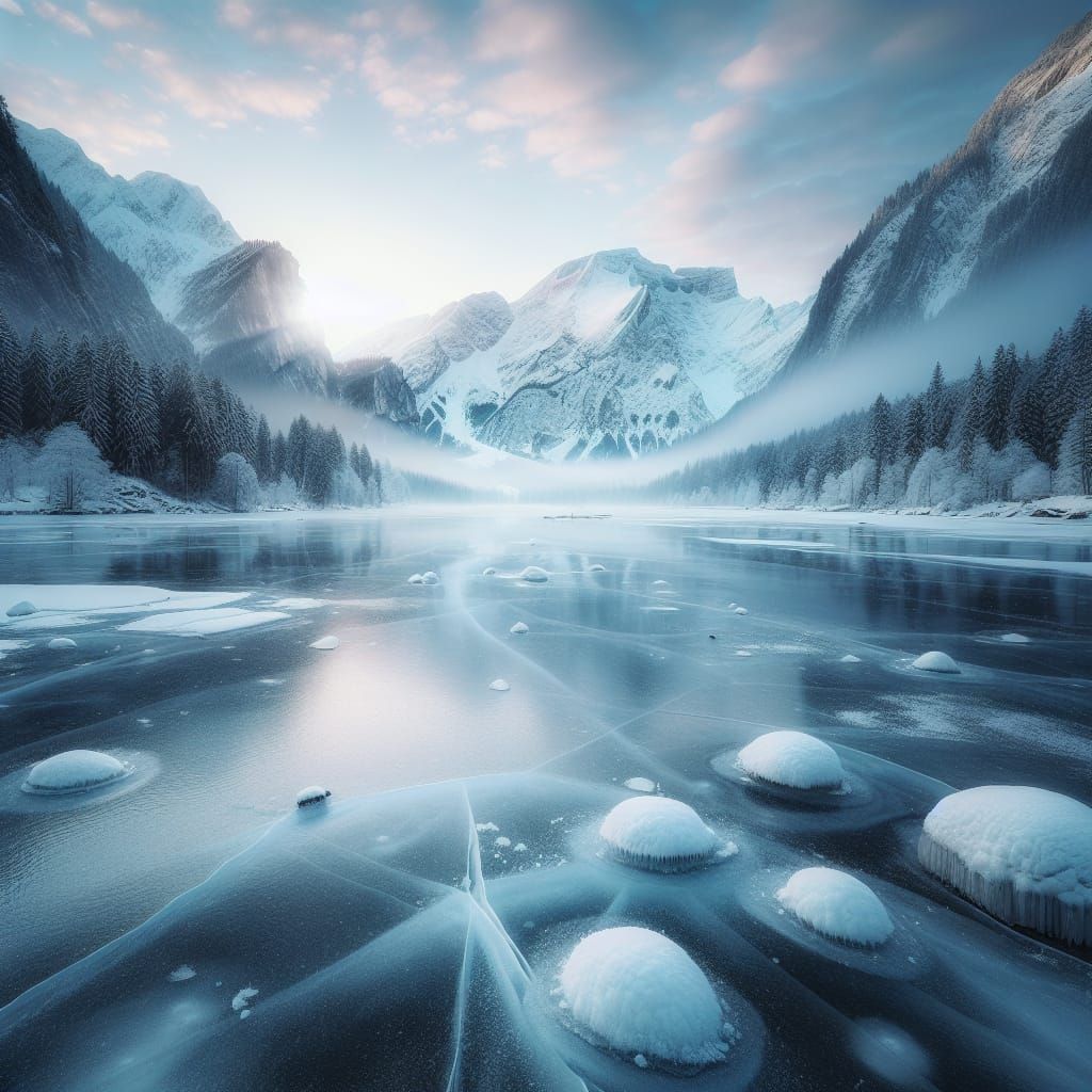 Frozen Lake at Dawn: A Serene Winter Landscape