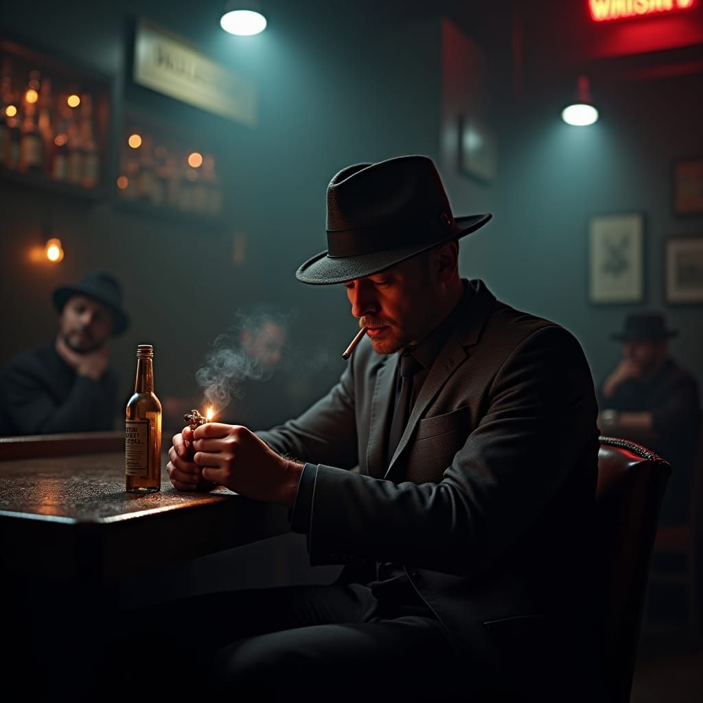 Film Noir FBI Agent in Smoky Speakeasy