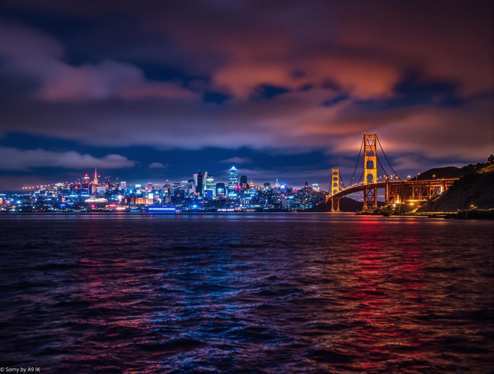 Golden Gate Bridge at Night with Cinematic Lighting