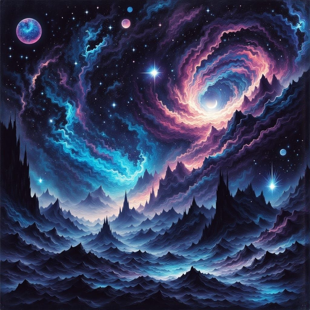 Vibrant Star Cluster in Dystopian Futuristic Style