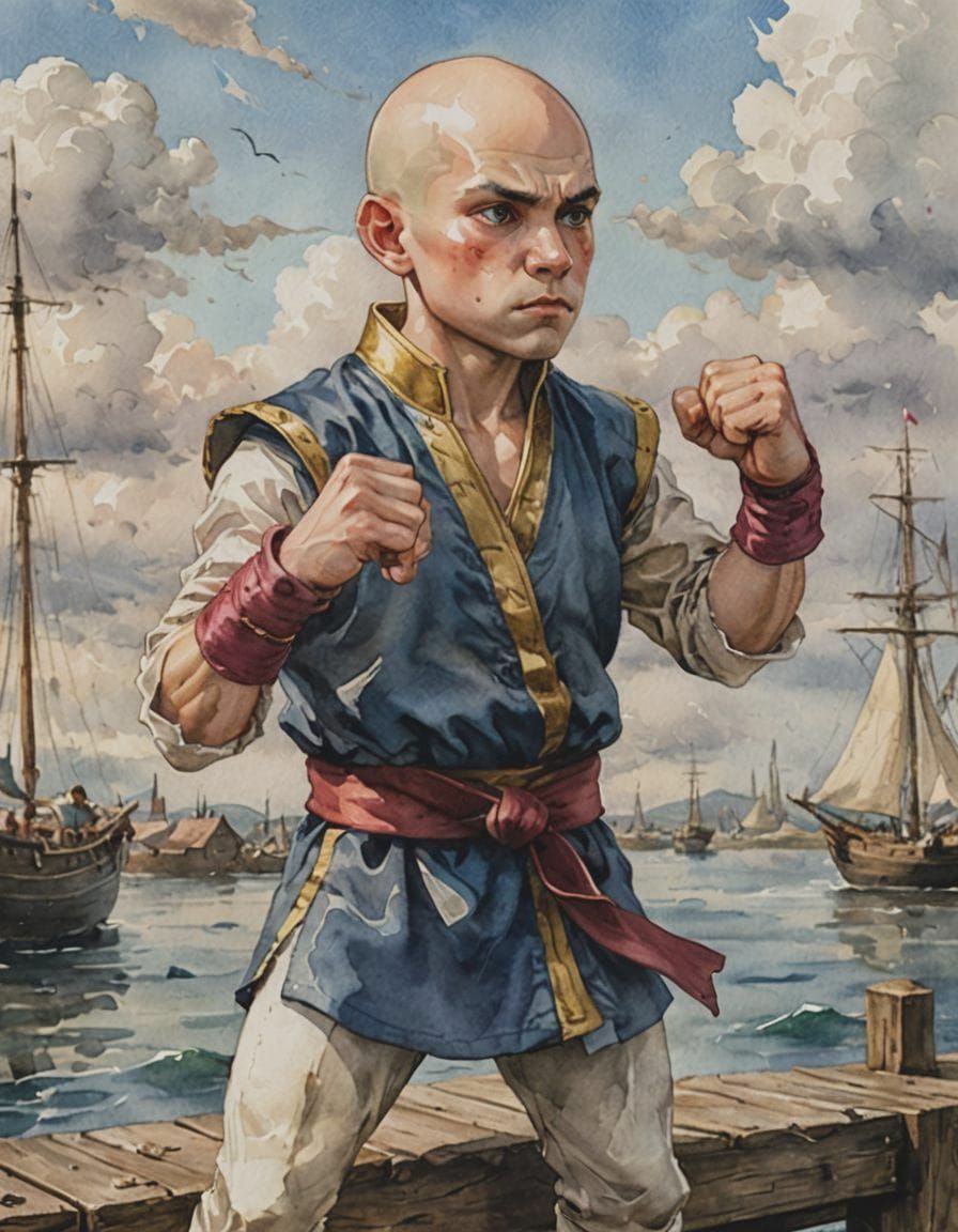 Halfling Street Fighter Portrait in Watercolor Style