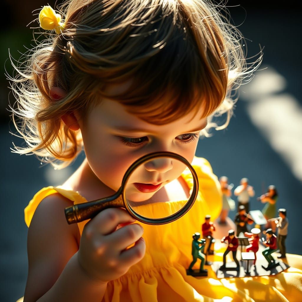 Whimsical Child Discovers Miniature Orchestra in Sunny After...