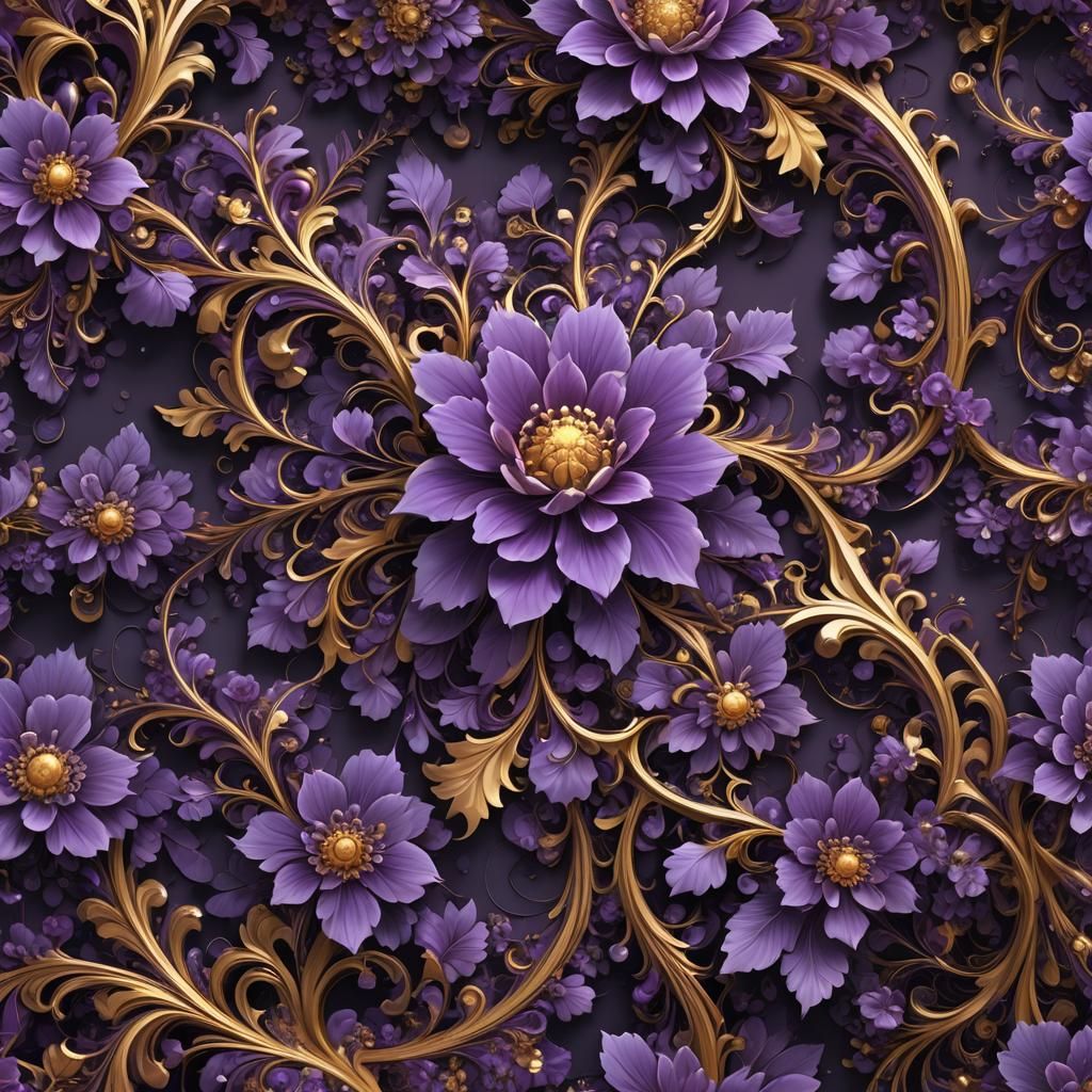 Detailed Purple Floral Fractal in Deep Color