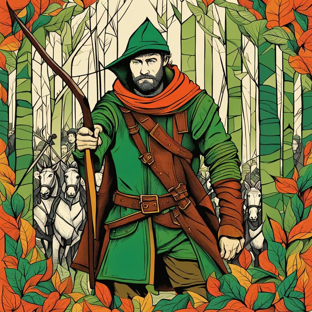 Robin Hood Illustration: Abstract Art with Fine Details