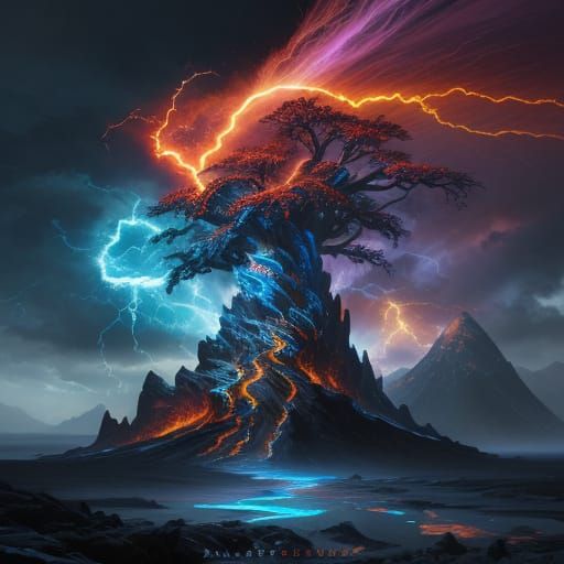 Swords of Elemental Fury in a Swirling Storm of Fire and Ice
