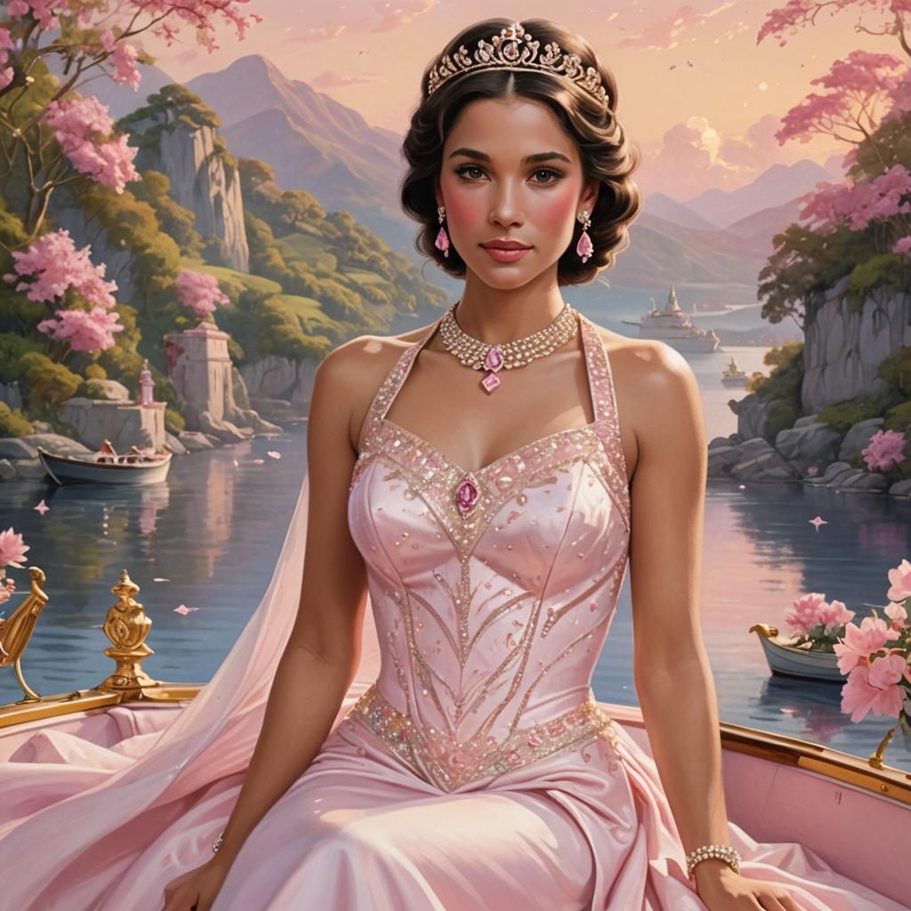 Princess in Pink Gown in Garden, Digital Painting