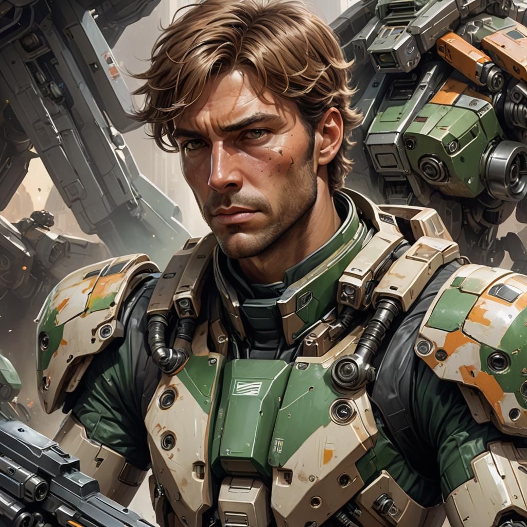 Space Pilot Polishing Mech: Concept Art Portrait