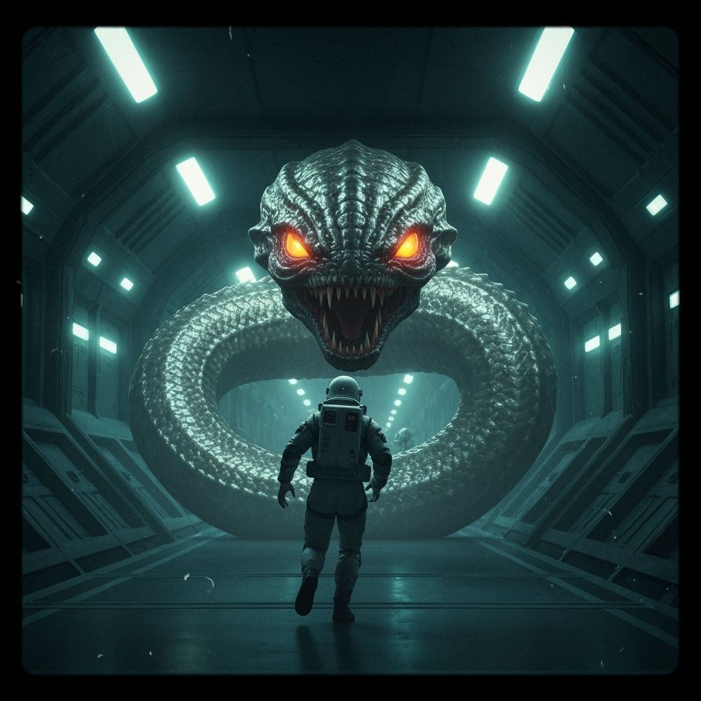 Astronaut Escapes Serpentine Alien in Space Station