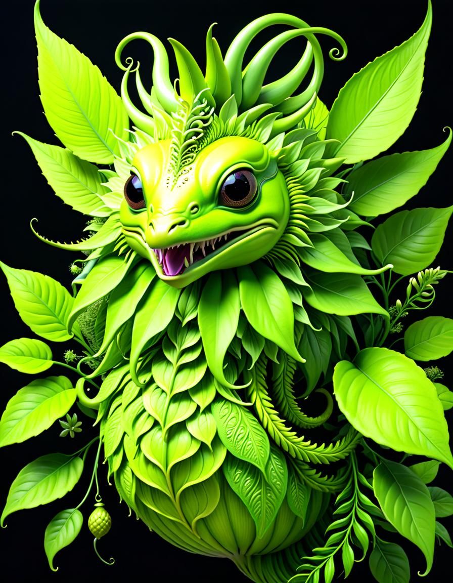 Botanical creature in lime green