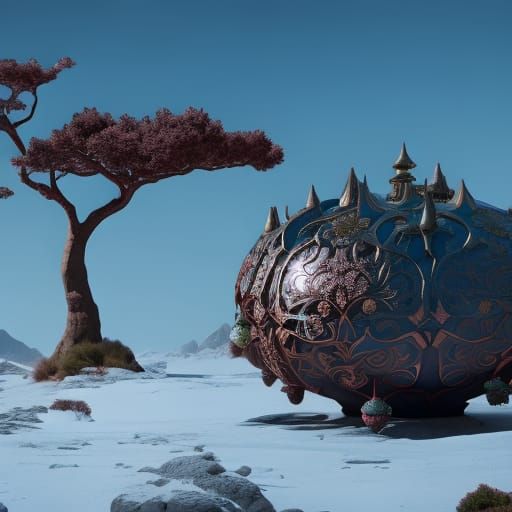 Narcissistic Pomegranate Matte Painting in Deep Color