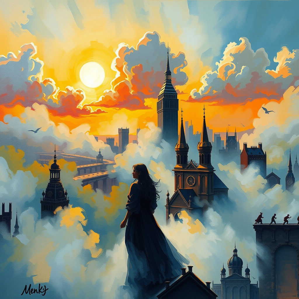 Fantasy New York Skyline in Expressionist Oil Painting