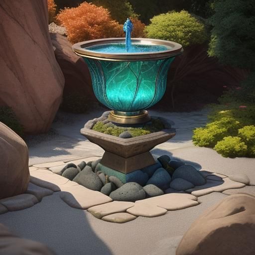 Metallic Fountain with Rocks in Photorealistic 3D