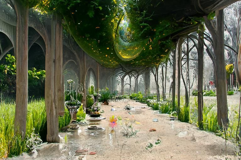 Mystical Sci-Fi Flower Garden in Expressionist Style