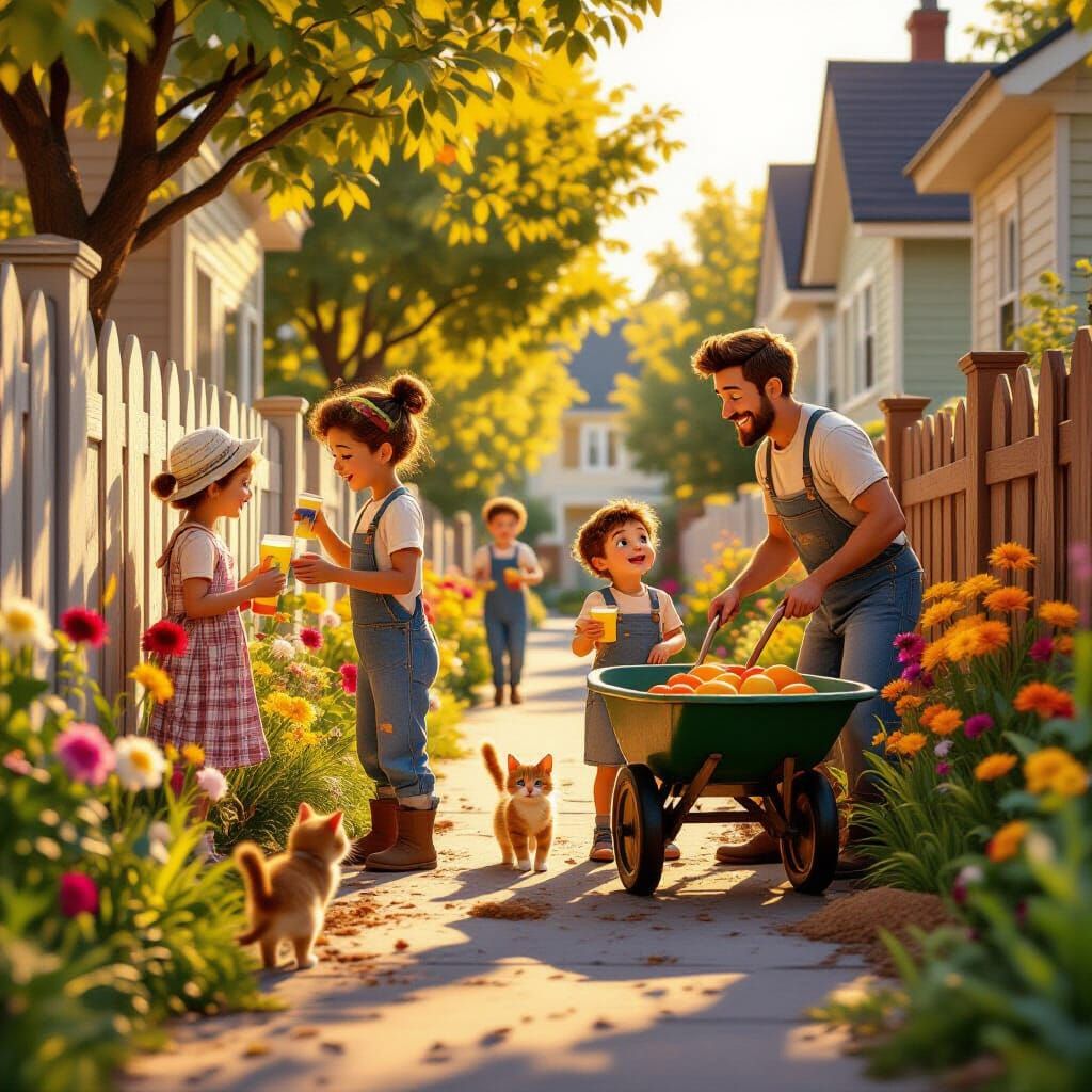Heartwarming Community Scene in Pixar Animation Style