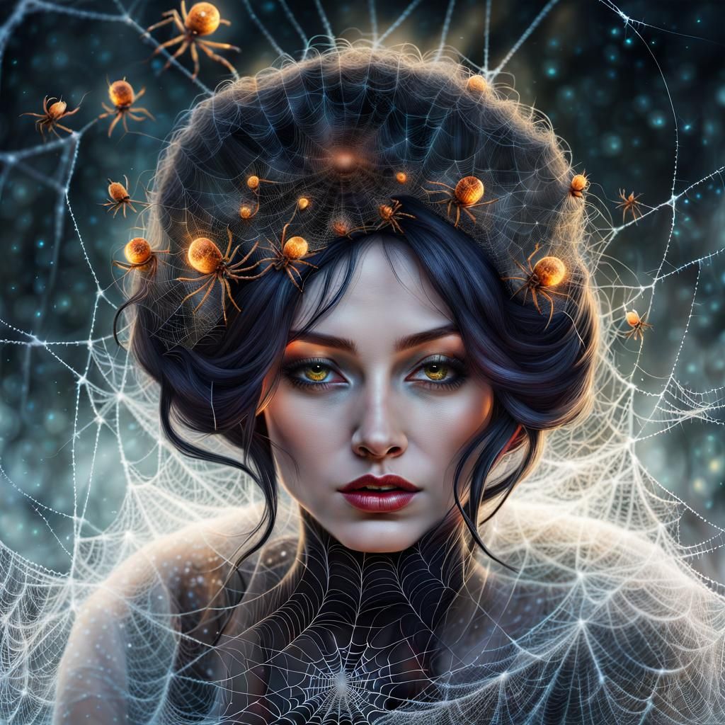 Surreal Spider in Ethereal Nest of Spiderwebs
