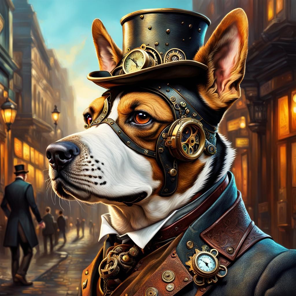 Steampunk Dog Gentleman Pickpocket in Splash Art Style