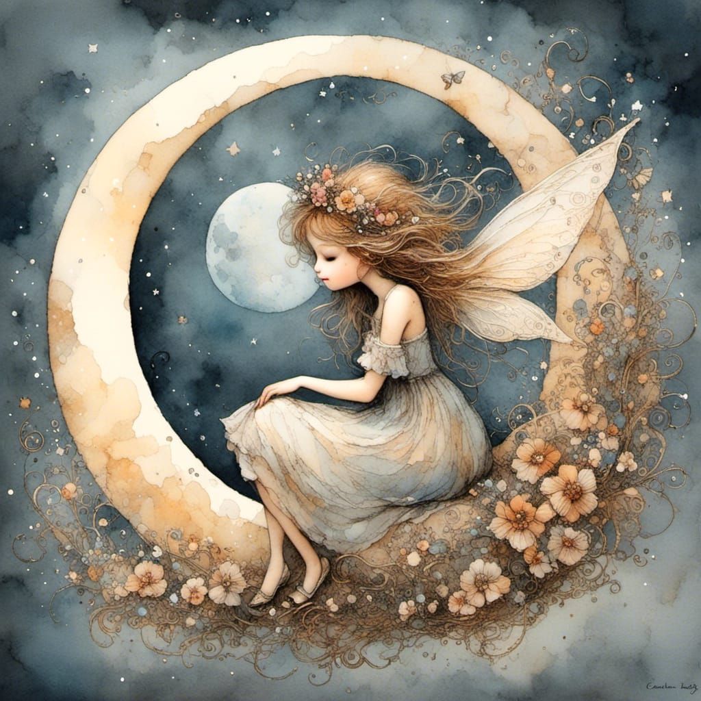 <lora:Adorable Style:1.0> super cute fairy sitting on a moon