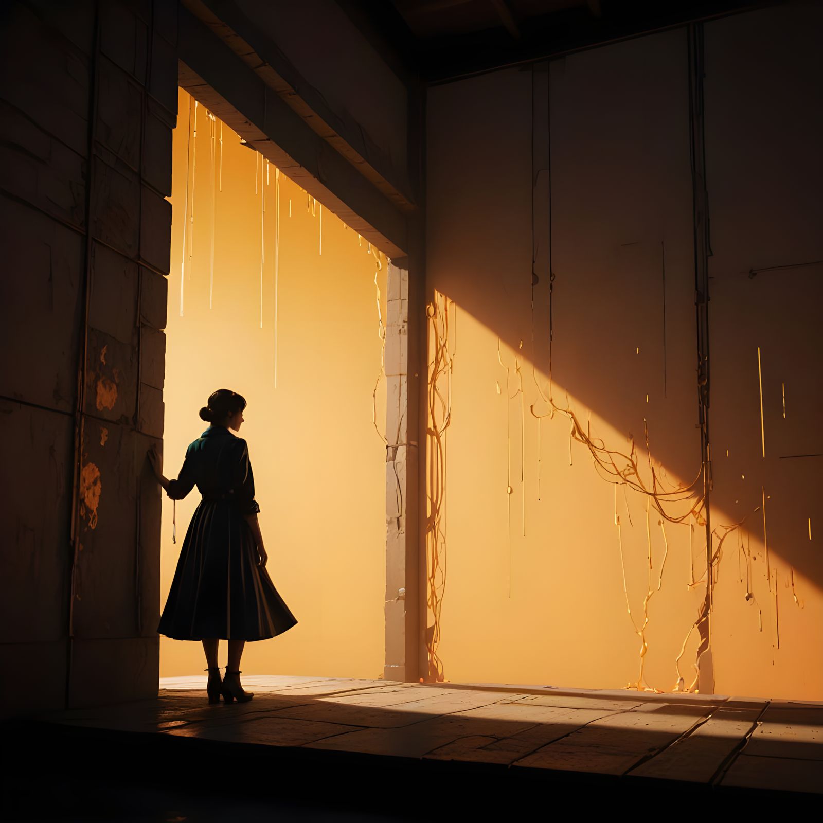 Surreal 50's Sumi-e Portrait with Whimsical Touches