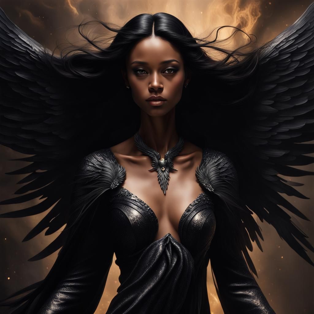 Dark Angel Descends with Radiant Wings